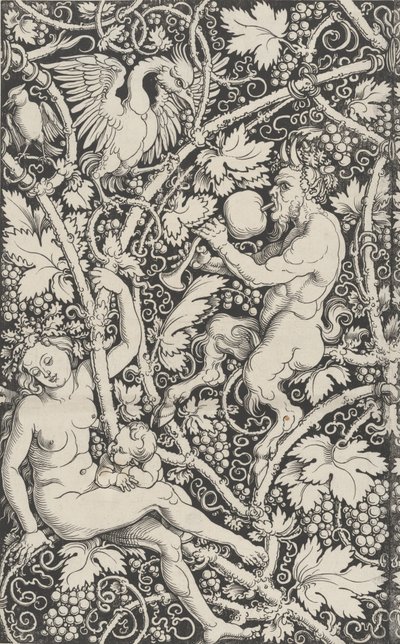 Carta da parati con famiglia di satiri da Sebald Beham