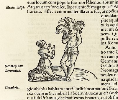 Una strega evoca un demone a tre teste, dall