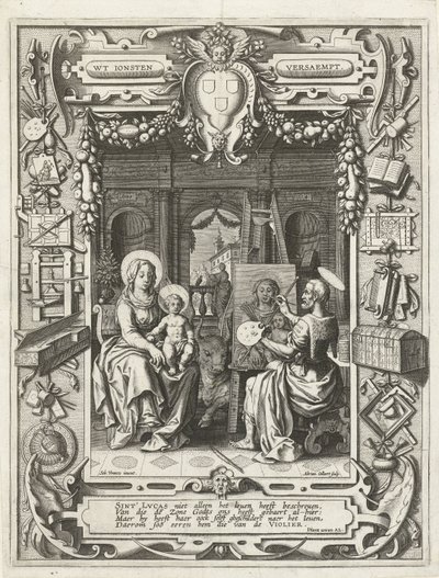 Stemma della Gilda di San Luca con San Luca che dipinge la Madonna col Bambino, 1620-21 da Sebastian Vrancx