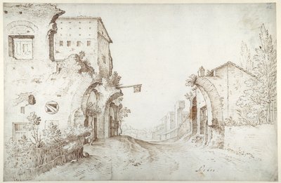 Locanda lungo la strada tra le rovine di un acquedotto da Sebastian Vrancx