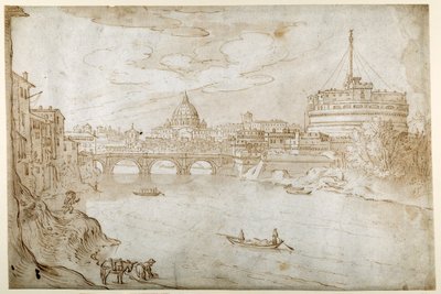 Veduta del Tevere verso San Pietro con il Palazzo Vaticano e Castel Sant