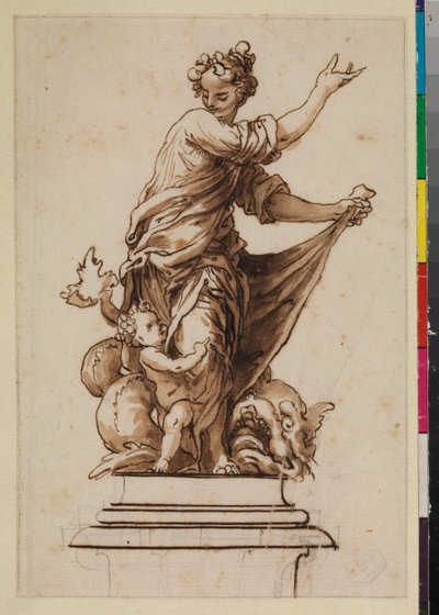 Gruppo allegorico su un piedistallo con figura femminile, infante e drago, XVII secolo da Sebastian de Herrera Barnuevo