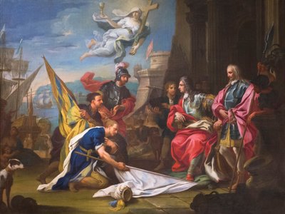 Il gran maestro Marcantonio Zondadari riceve gli stendardi turchi da Sebastiano Conca