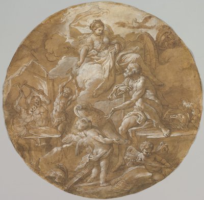 Venere alla fucina di Vulcano (recto), Schizzi con due putti (verso) da Sebastiano Conca