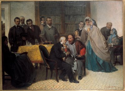 Il patriota italiano Giuseppe Garibaldi incontra lo scrittore italiano Alessandro Manzoni da Sebastiano de Albertis