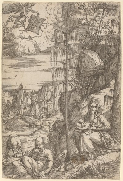 Paesaggio con la Sosta durante la Fuga in Egitto da Sebastiano de Valentinis