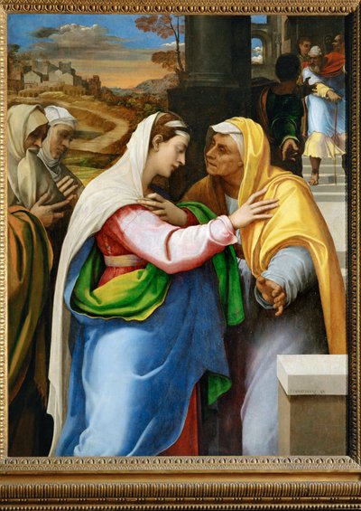 La visitazione, la Vergine Maria visita Santa Elisabetta ... da Sebastiano del (c.1485 1547) Piombo