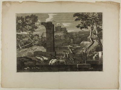 Paesaggio con pastore e il suo gregge da Sébastien Bourdon