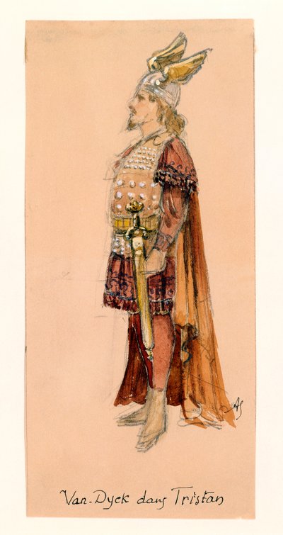 Francia, Parigi, Bozzetto di costume per Tristano in Tristano e Isotta di Richard Wagner per la rappresentazione al Palais Garnier di Parigi da Segaud Segaud