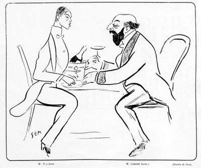 Caricatura di Nijuisky e Gabriel Astri in un caffè, disegno di Sem (1863 - 1934) da Sem