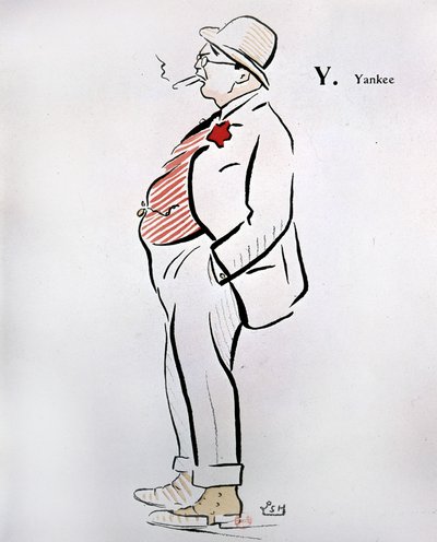 Cartone animato di un americano in “Alphabet de Sem” (1863 - 1934), Y come Yankee, s.d., XX secolo da Sem