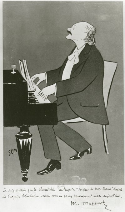Il compositore francese Jules Massenet che suona (disegno) da Sem
