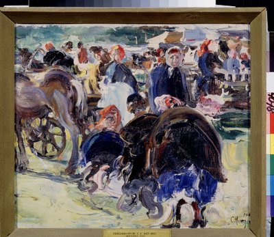 Una fiera. Piazza del mercato in provincia con contadine e commercianti da Semen Gavriilovich Nikiforov