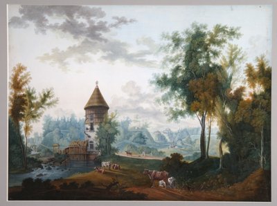 Mulino e torre Pil nel parco di Pavlovsk da Semyon Fyodorovich Shchedrin