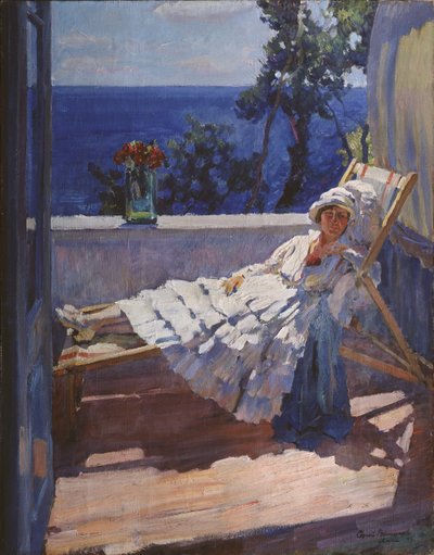 Una signora sul balcone, 1916 da Sergei Arsenevich Vinogradov
