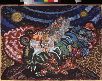 Progetto di sipario per la pièce teatrale "Il trionfo degli Stati" di A. Bobrishchev-Pushkin da Sergei Yurevich Sudeikin