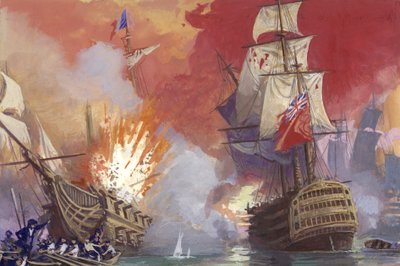 Battaglia navale britannica con i francesi durante le guerre napoleoniche (gouache su carta) da Severino Baraldi