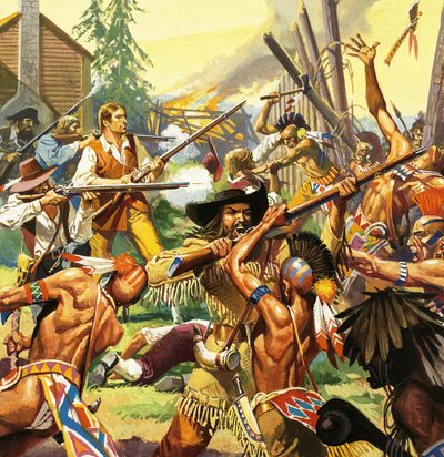 Daniel Boone difende una fattoria del Kentucky dagli attacchi degli indiani da Severino Baraldi
