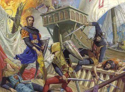 Marco Polo catturato dai genovesi, XX secolo (gouache su carta) da Severino Baraldi
