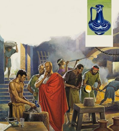 Fabbrica di vetro romana (gouache su carta) da Severino Baraldi