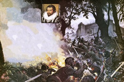 Gli uomini di Sir Walter Raleigh attaccano un forte spagnolo da Severino Baraldi