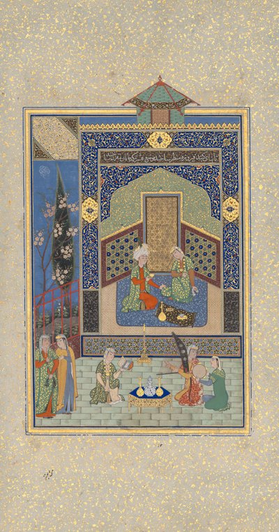 Bahram Gur nel Palazzo Turchese il Mercoledì, Folio 216 da un Khamsa da Shaikh Zada