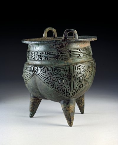 Li vessel, con design taotie, periodo Erligang, Dinastia Shang, c.1500-1050 a.C. da Shang Dynasty Chinese School