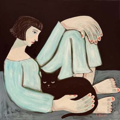 Donna pensierosa e gatto nero da Sharyn Bursic