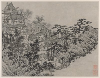 Dodici vedute della Collina della Tigre, Suzhou: Padiglione che scala le nuvole, dopo il 1490 da Shen Zhou