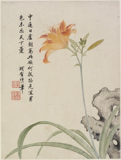 Giglio diurno da un album di fiori di dieci foglie, 1656 da Shengmo Xiang