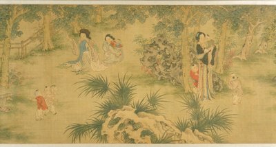 Donne e bambini in un giardino da Shi Wang