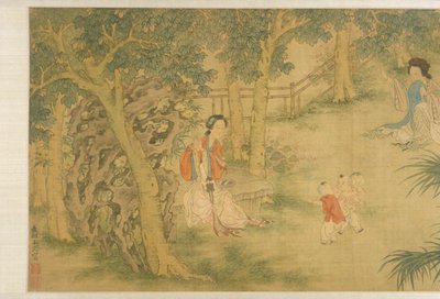 Donne e bambini in un giardino da Shi Wang
