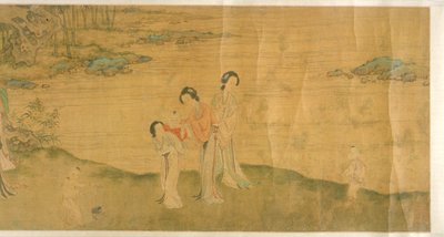 Donne e bambini in un giardino da Shi Wang