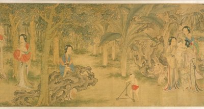 Donne e bambini in un giardino da Shi Wang