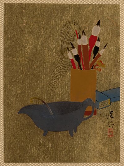 Kessel und Kiste mit Pinseln da Shibata Zeshin