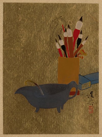 Bollitore e scatola con pennelli, 1882 da Shibata Zeshin