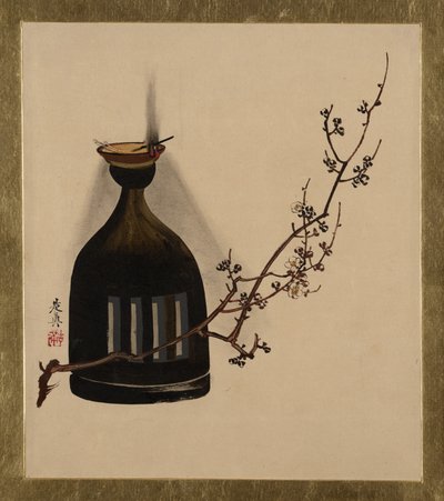 Dipinti laccati di vari soggetti: Ramo di prugna con lampada a olio da Shibata Zeshin