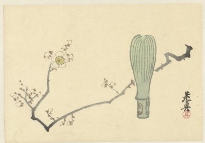 Fiori di prugna e un frullino da tè da Shibata Zeshin