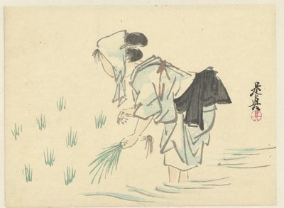 Donna che pianta riso da Shibata Zeshin