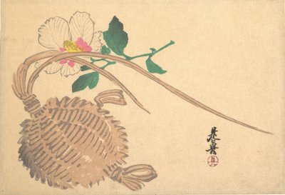 Cesto di paglia per pesci e fiore Mokuge, ca. 1875 da Shibata Zeshin