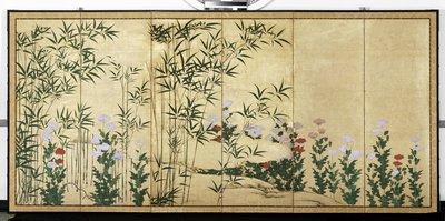 Bambù e papaveri, inizio del XVII secolo (coppia di paraventi a sei pannelli; inchiostro, colore e oro
su carta) da Shigenobu Kano