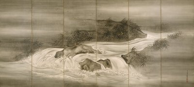 Paesaggio fluviale con lucciole, 1874 da Shiokawa Bunrin