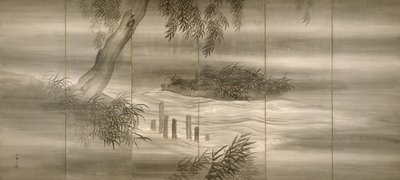 Paesaggio fluviale con lucciole, 1874 da Shiokawa Bunrin
