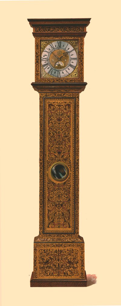 Orologio intarsiato con marqueterie scura, 1905 da Shirley Charles Llewellyn Slocombe