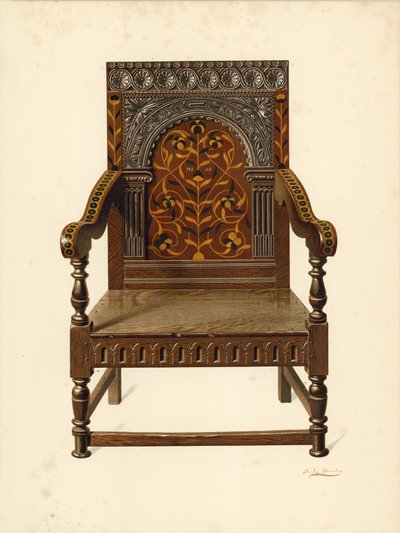 Sedia intarsiata di quercia, proprietà di Miss Dorothy Chune Fletcher da Shirley Charles Llewellyn Slocombe