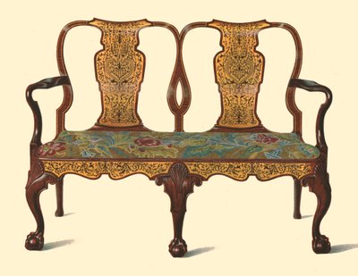 Divano in noce intarsiato con marqueterie, 1905 da Shirley Charles Llewellyn Slocombe