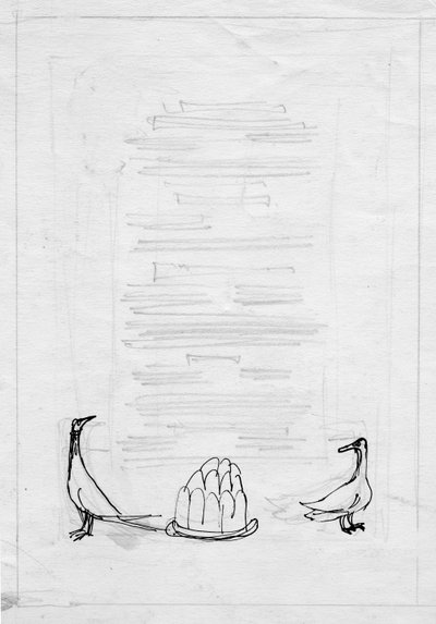 Uccelli e gelatina, design del menu, c. 1950 da Shirley Markham
