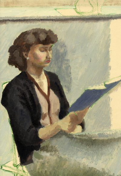 Donna seduta che legge da Shirley Markham