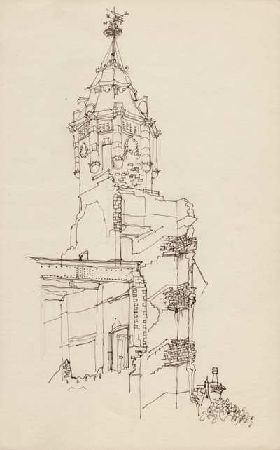 Torre di edificio in rovina, ca. 1950 da Shirley Markham