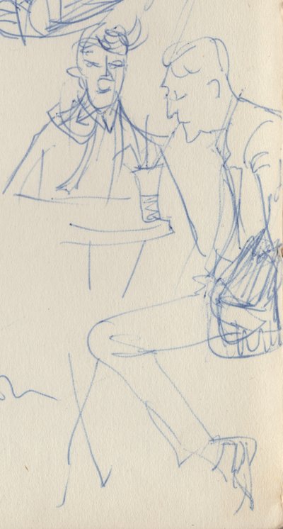Due uomini a un tavolo da caffè, c. 1950 da Shirley Markham